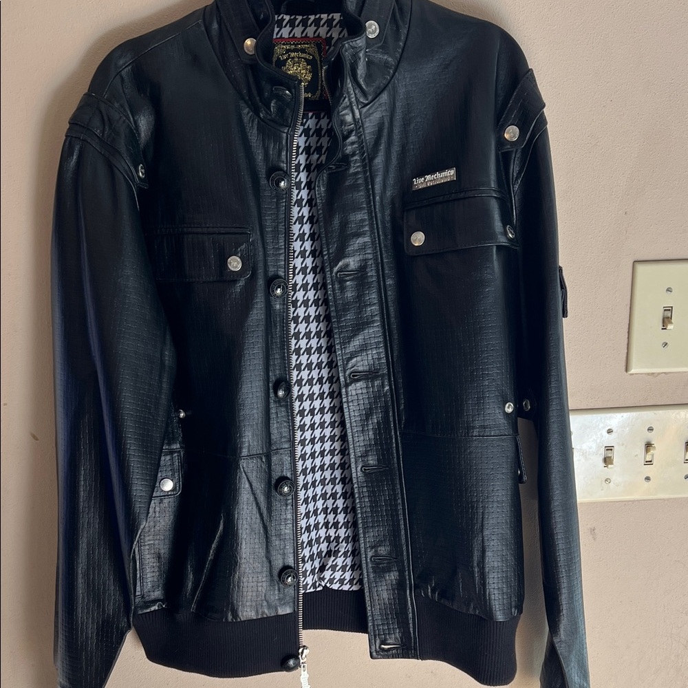 GENUINE LEATHER JACKET BY LIVE MECHANICS BLACK SIZE L NWOT